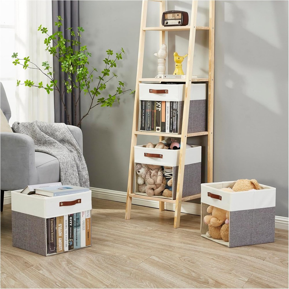 4 Linen Folding Storage Bins ，with Clear Windows and Handles