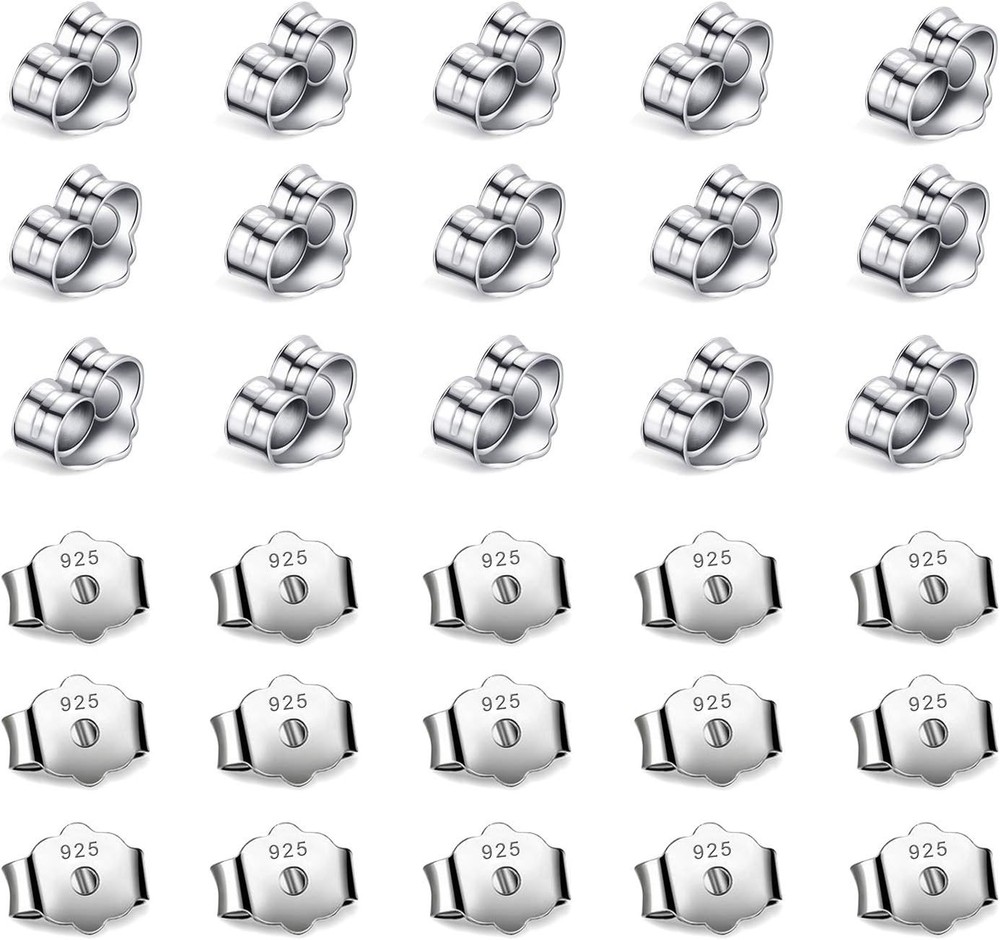 30Pcs 925 Sterling Silver Earring Backs – Hypoallergenic Secure Locking