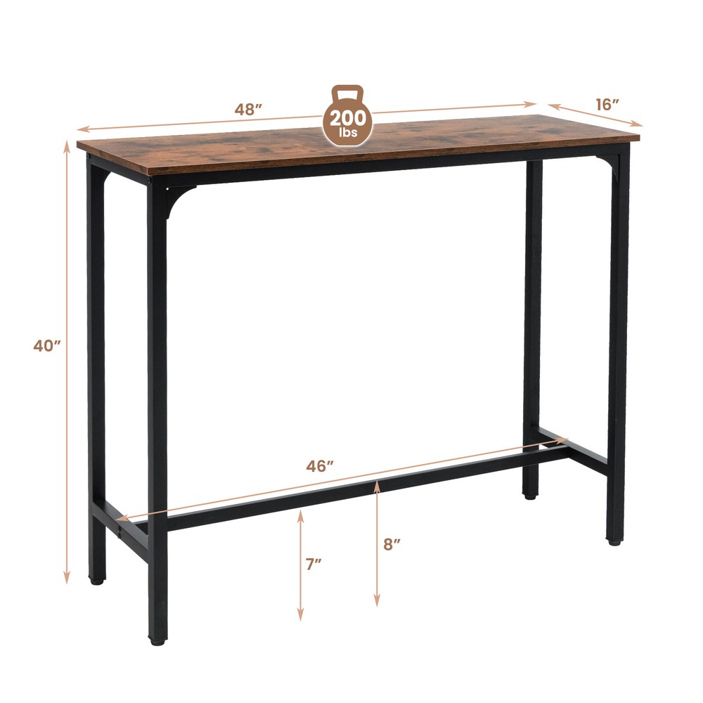 48" Industrial Pub Dining Table High Writing Computer Table with Steel Frame