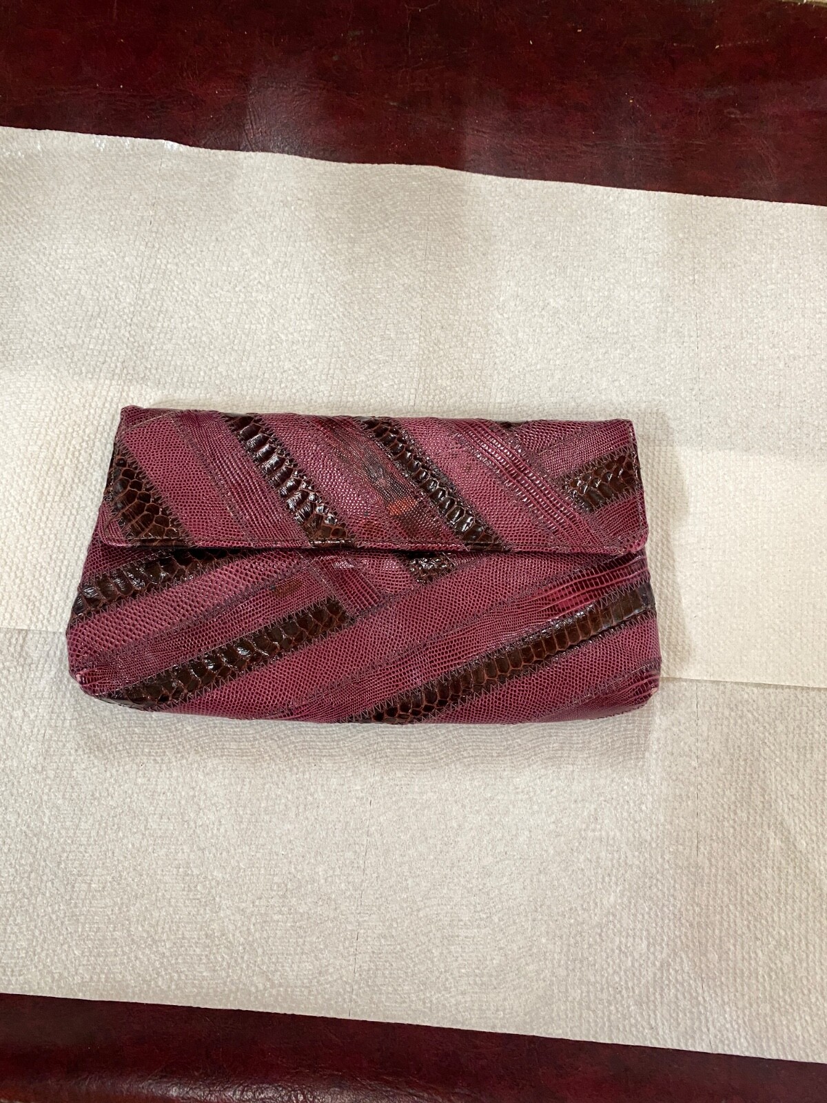 VTG David Mehler Retro Purse HandBag Clutch Womens Maroon Reds Snakeskin*read