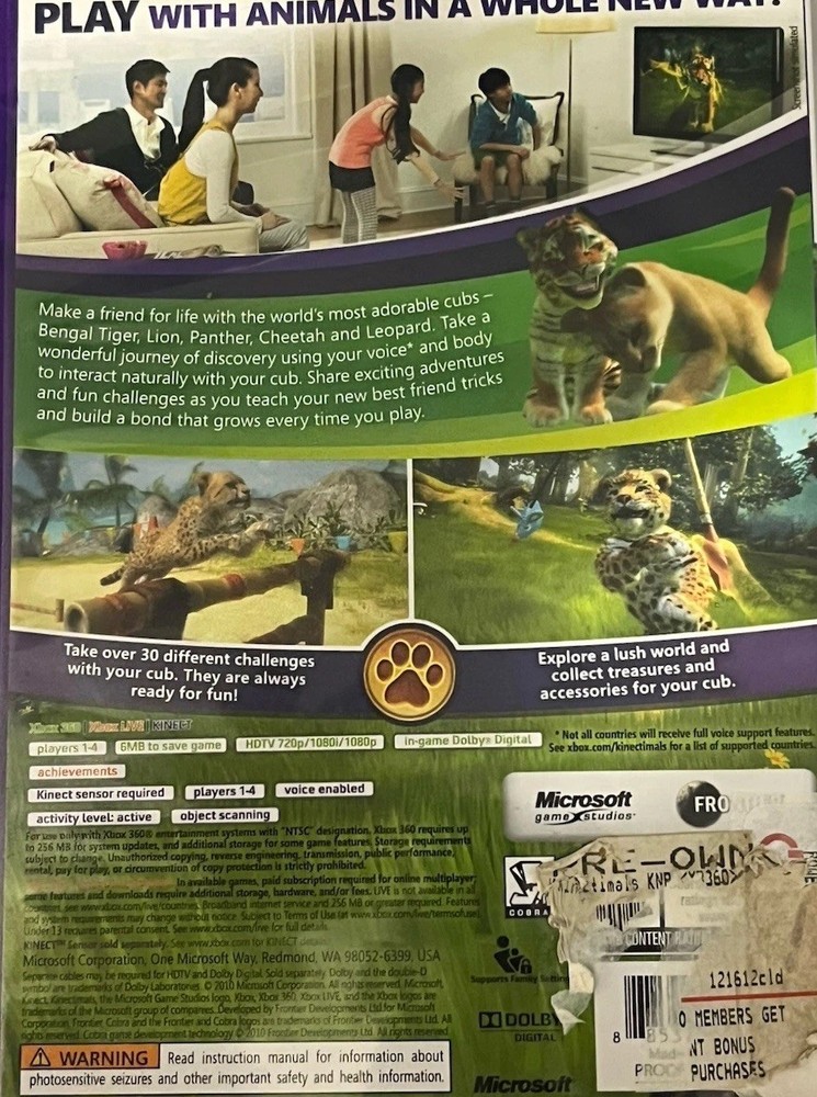 Xbox 360 Kinect Motion Sensor Camera 1414 + Kinectimals Game Bundle - Black OEM