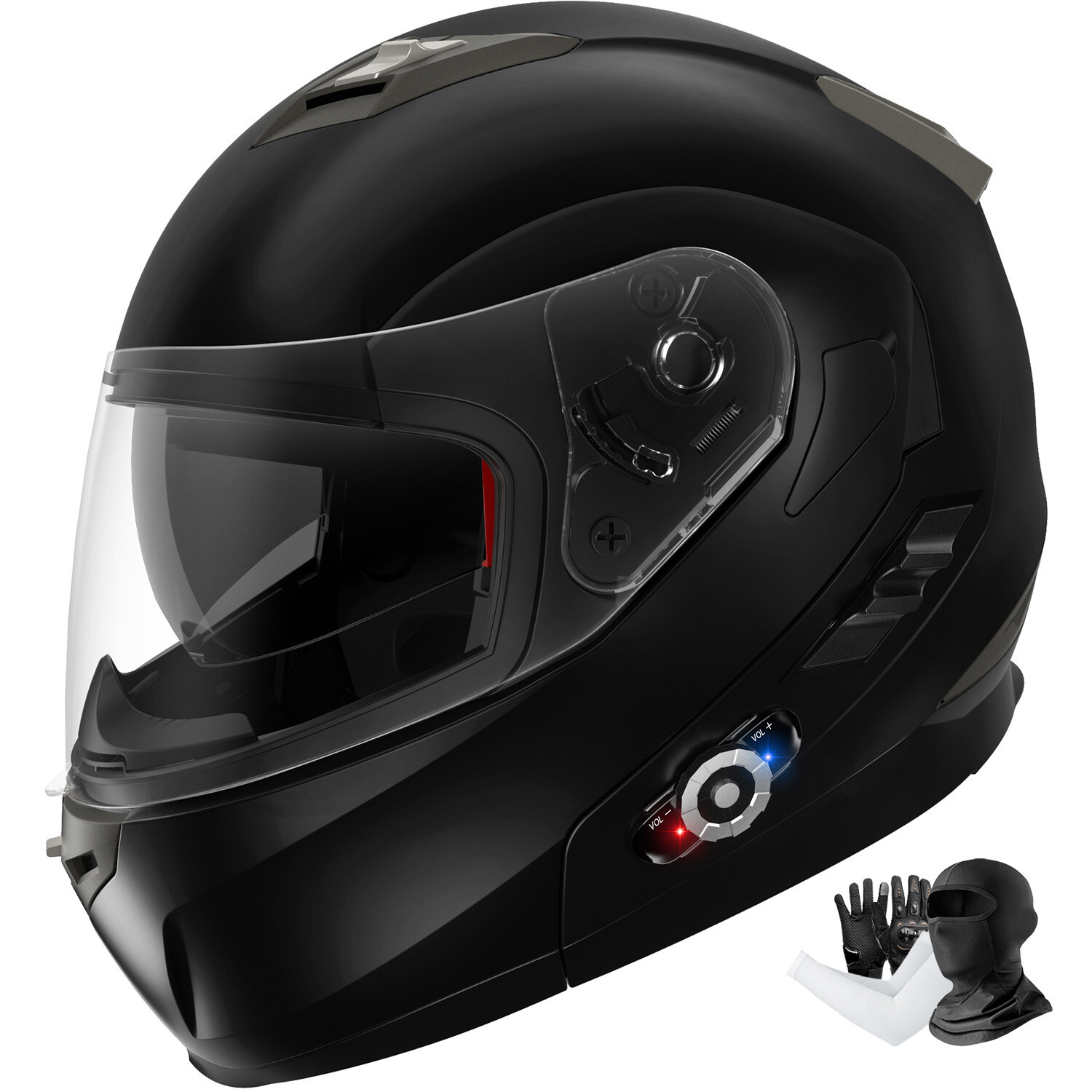 Bluetooth Motorcycle Helmet Modular Flip Up Dual Visor + Headset Intercom FM DOT