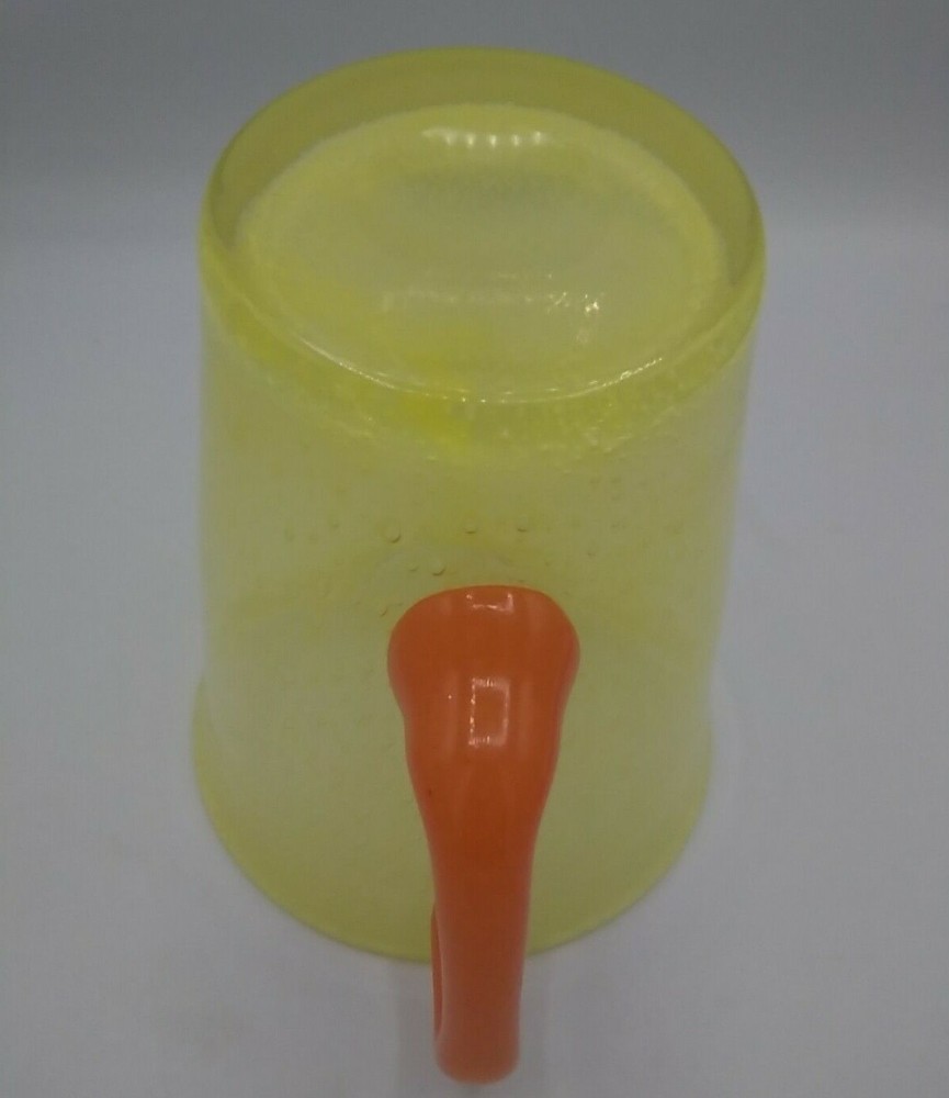 Hand blown Glass Pitcher Yellow w/ Orange handle
