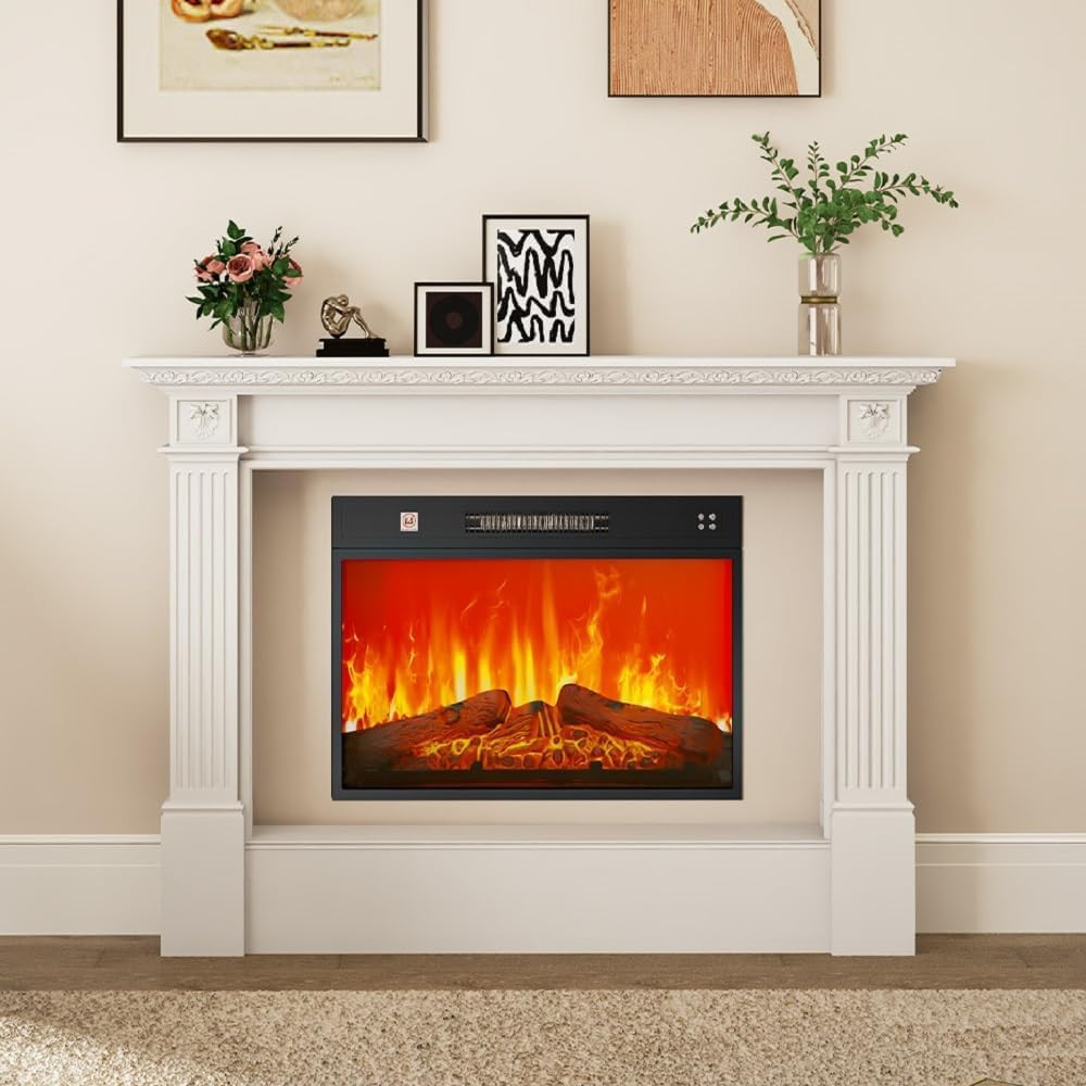 24" Electric Fireplace Insert, Fireplace Heaters with Log Set, Remote Control wi