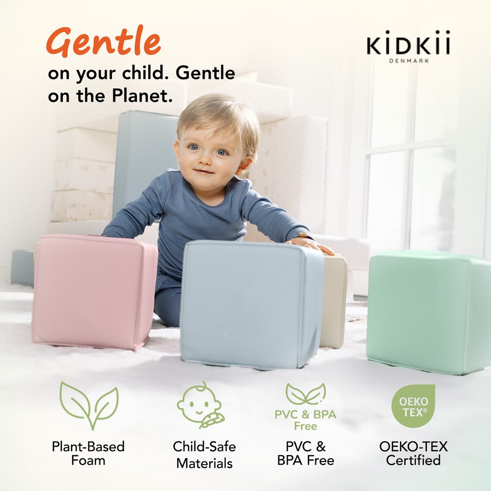 KIDKII 9 Piece Set Mini Builder Cubes Soft Foam Stackable Toddler Blocks, Pastel