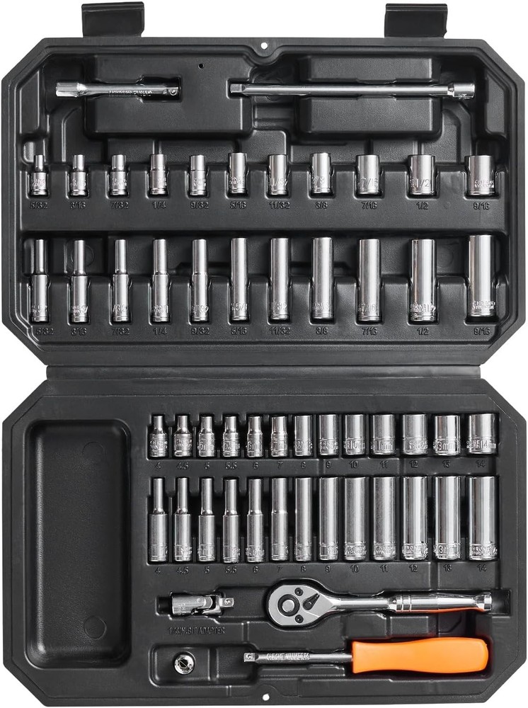 Socket Set, 1/4 Inch Drive Socket and Ratchet Set, 6-Point Socket Opening, 54...