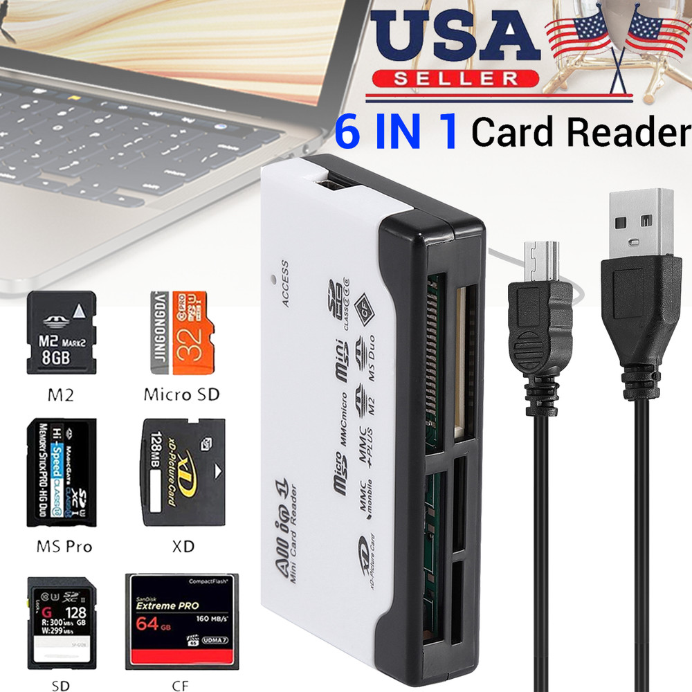 Six-In-One USB 2.0 Memory Card Reader Adapter Support TF CF SD Mini SD MMC MS XD