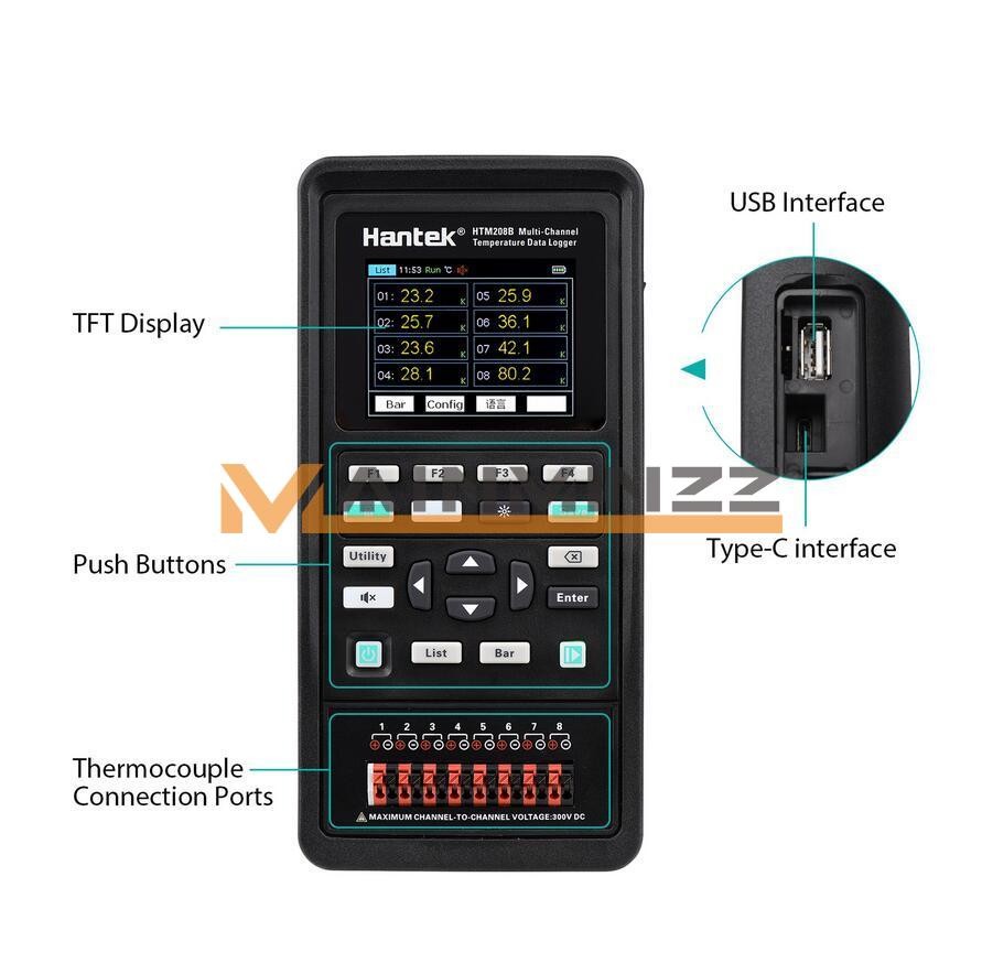 1PCS NEW Hantek HTM208B 8-channel Data Logger Rechargeable Handheld tester