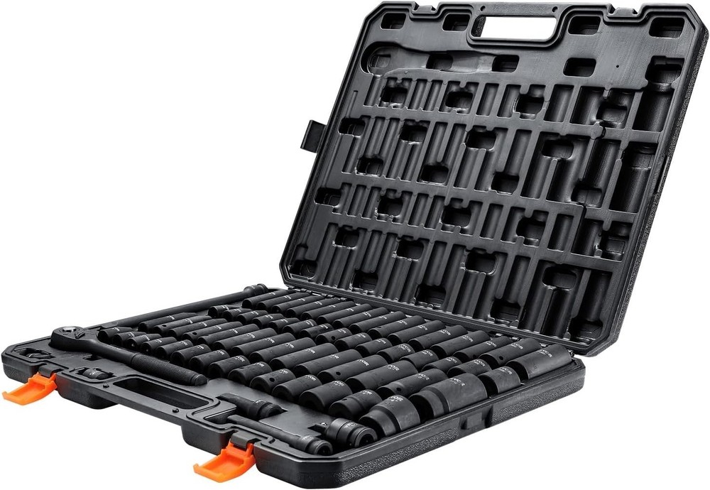 65pc 1/2" Impact Socket Set: Cr-V Alloy, High Torque, Easy Read Sizes, Rugged...
