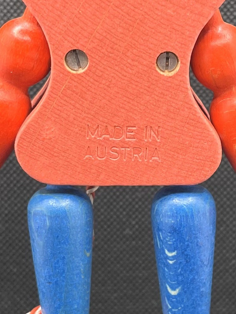 Vintage Wood Pull String Skiing Boy Puppet Austria Jumping Jack READ