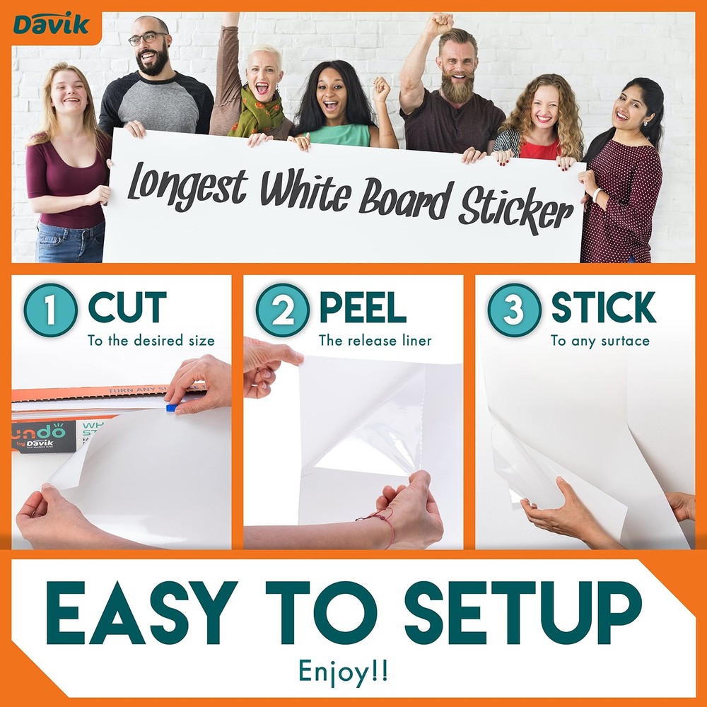 Davik - Multi-Purpose, Easy Cut and Setup Whiteboard Sticker - Customizable P...