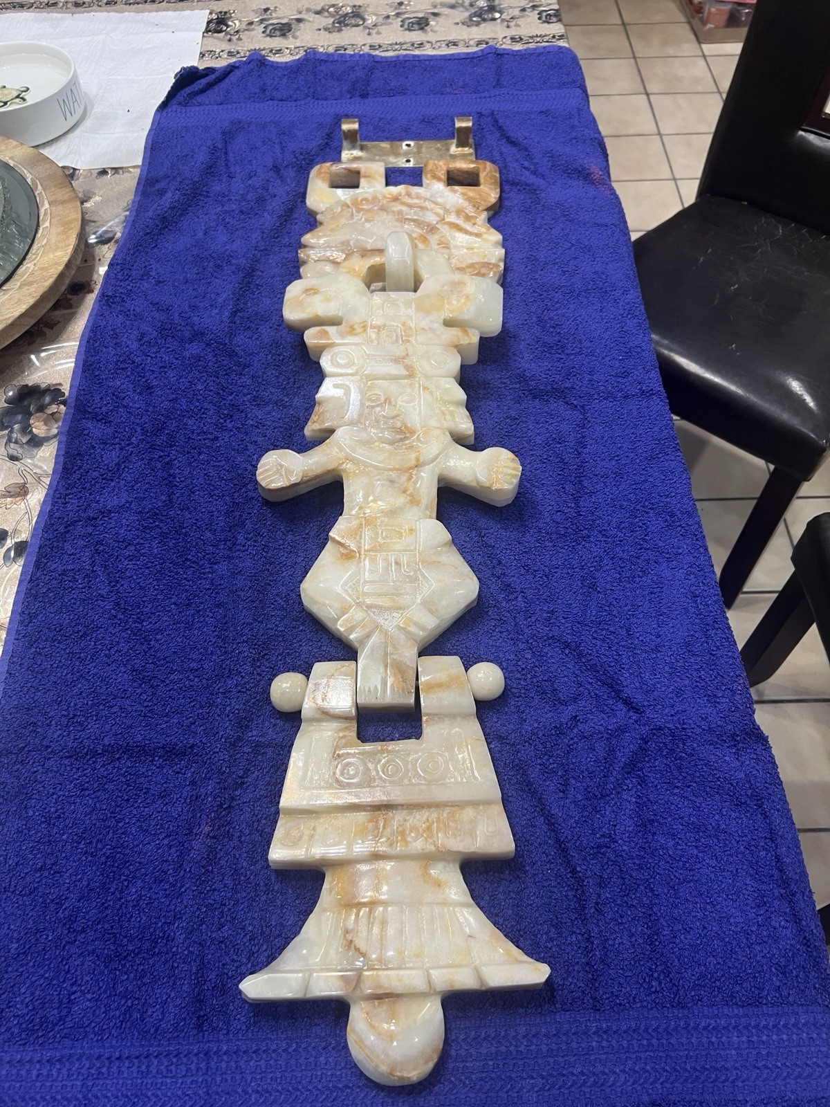 Aztec Mayan Marble/Onyx Large Stone Hand Carved Wall Hanging 33” Long W/bracket