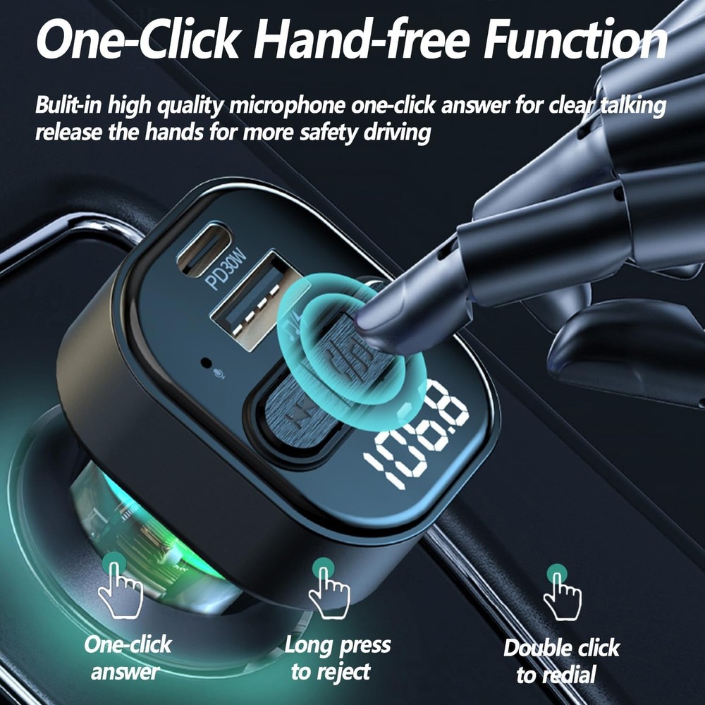 Bluetooth 5.3 FM Transmitter for Car, Car Adapter with Type-C...