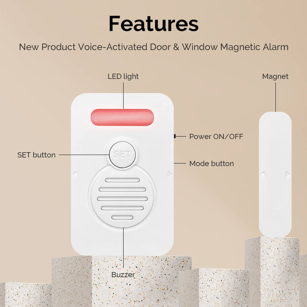 Wireless Door Alarm When Opened Voice Alert Magnetic Sensor Adjustable Volume ×2