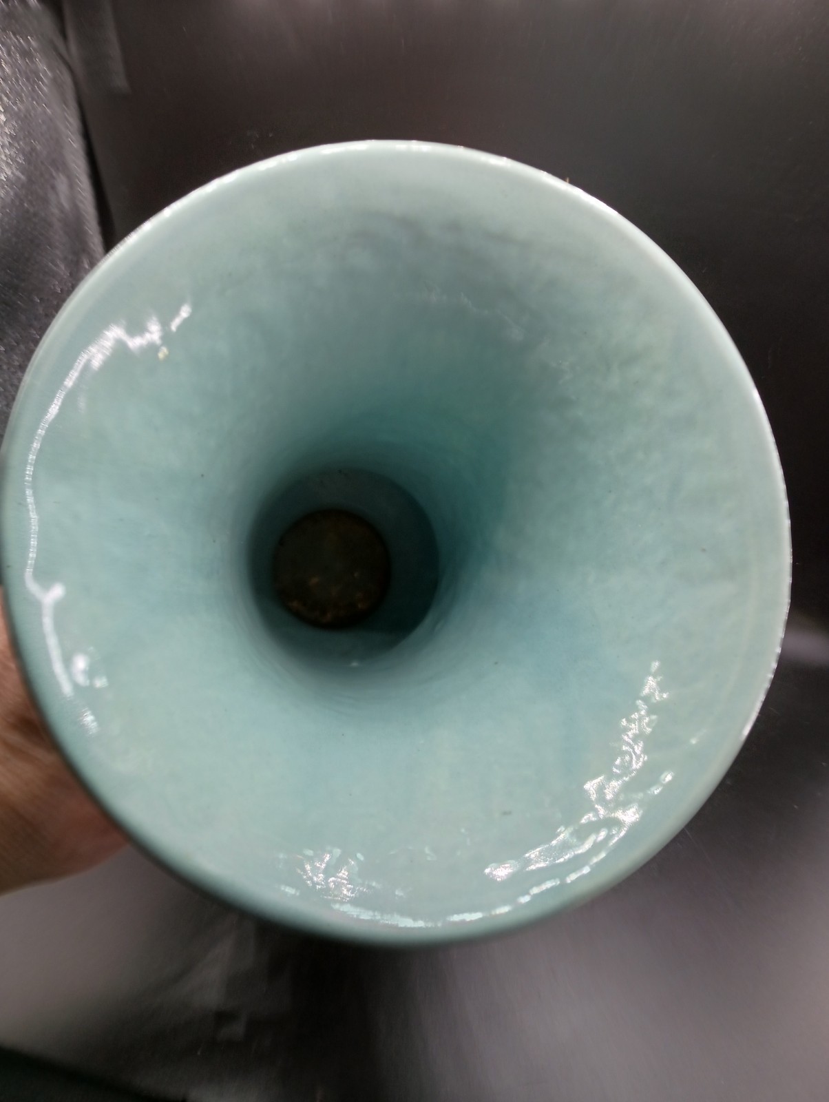 Vintage Pottery Vase Turquoise 9 1/4" H HAEGAR USA Scroll Handle Urn Footed Nice