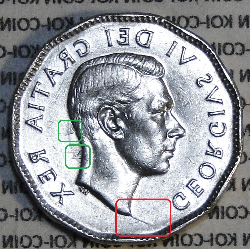 *DOUBLE ERROR*DIR CLASH+DIE CRACK*1948 Canada 5c nickel coin