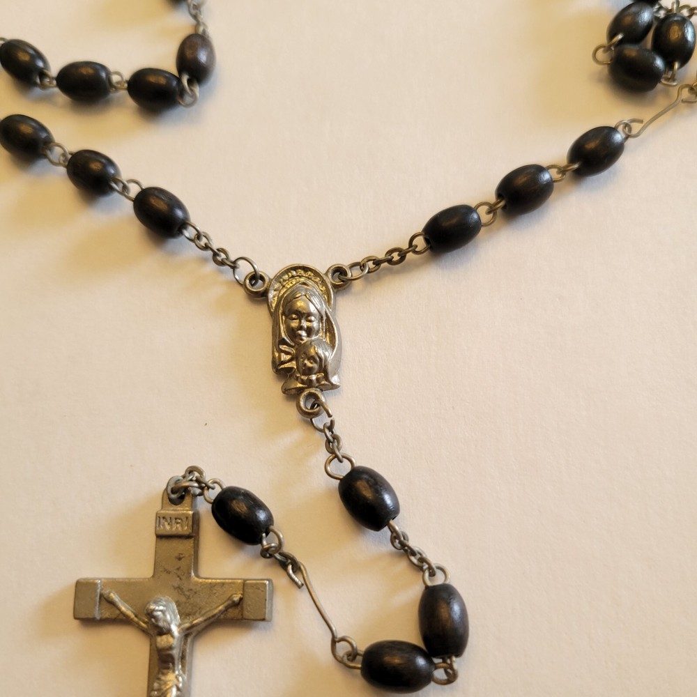 Vintage Black and Silvertone Rosary Older Rosary