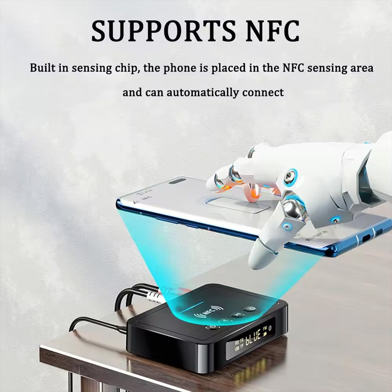 NFC Bluetooth Transmitter Receiver 3.5mm AUX To 2 RCA Wireless Audio Adapter USA