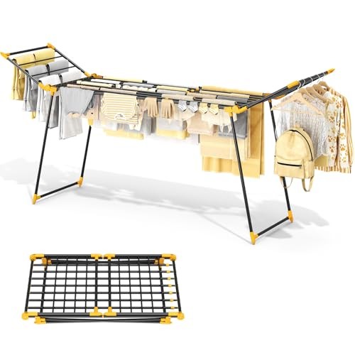Clothes Drying Rack Foldable, Large Drying Rack Clothing Retractable, Yellow