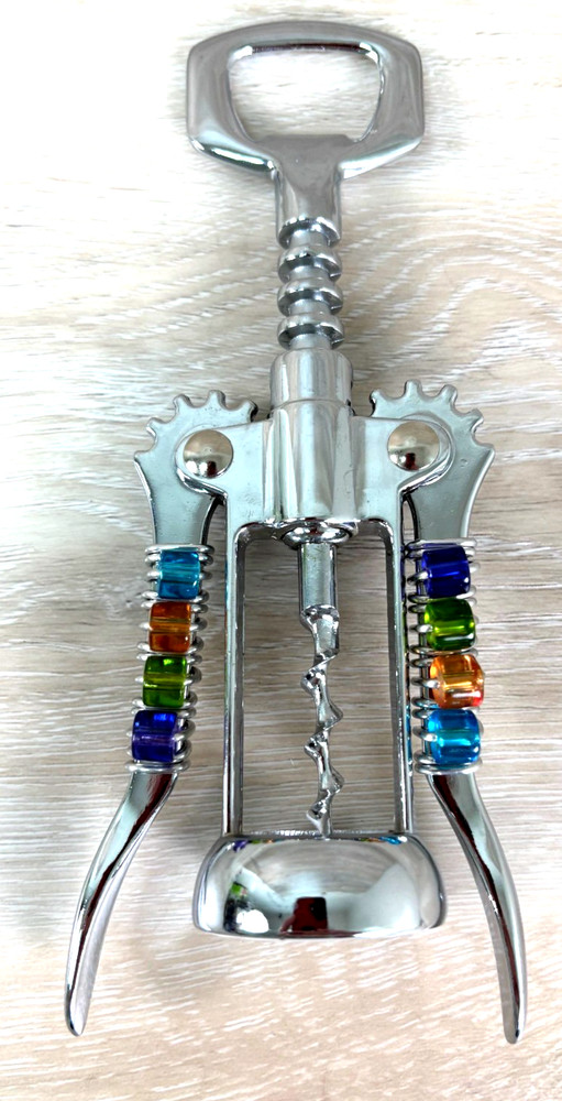 Multi Purpose Silver Mechanical Corkscrew with Colored Beaded Design VGC