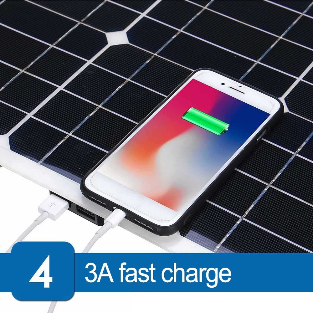 Flexible Solar Panel Kit with Dual USB Ports Charge Devices Simultaneously