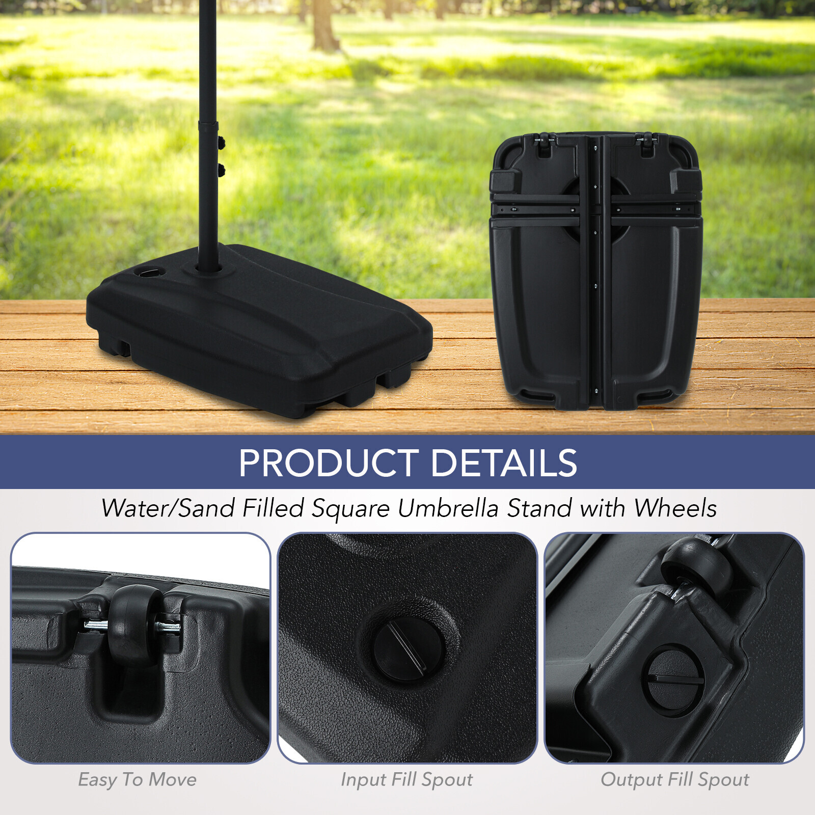 15FT Double-Sided Outdoor Sun Shade Backyard Patio Umbrella Blue w/ Crank & Base