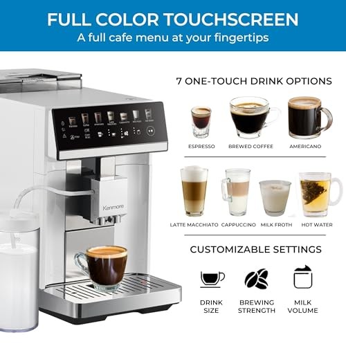 Kenmore Fully Automatic Coffee Maker - with Grinder, Milk Large, White