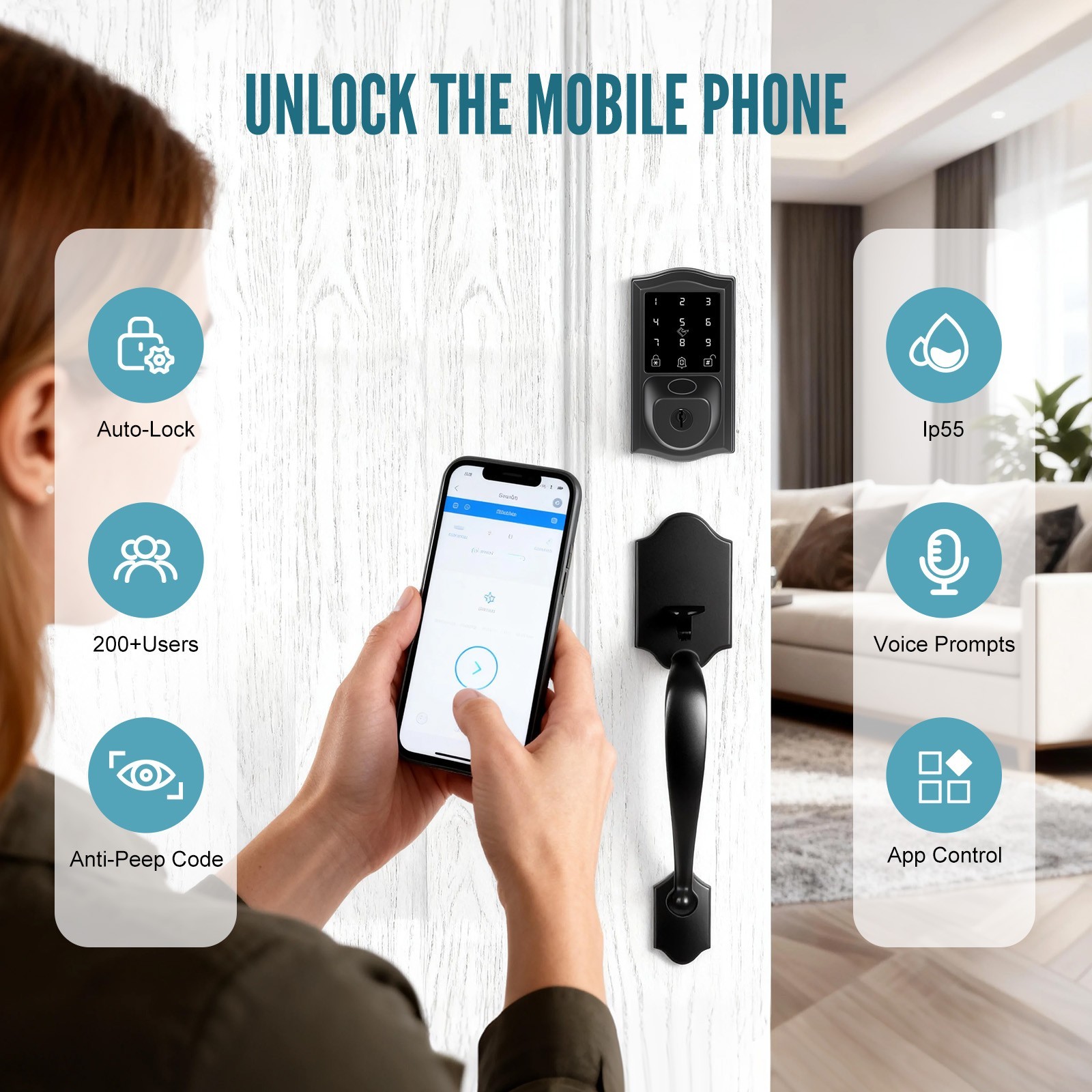 Smart Deadbolt Fingerprint Door Lock with Handle Set, App Control,Voice Prompts