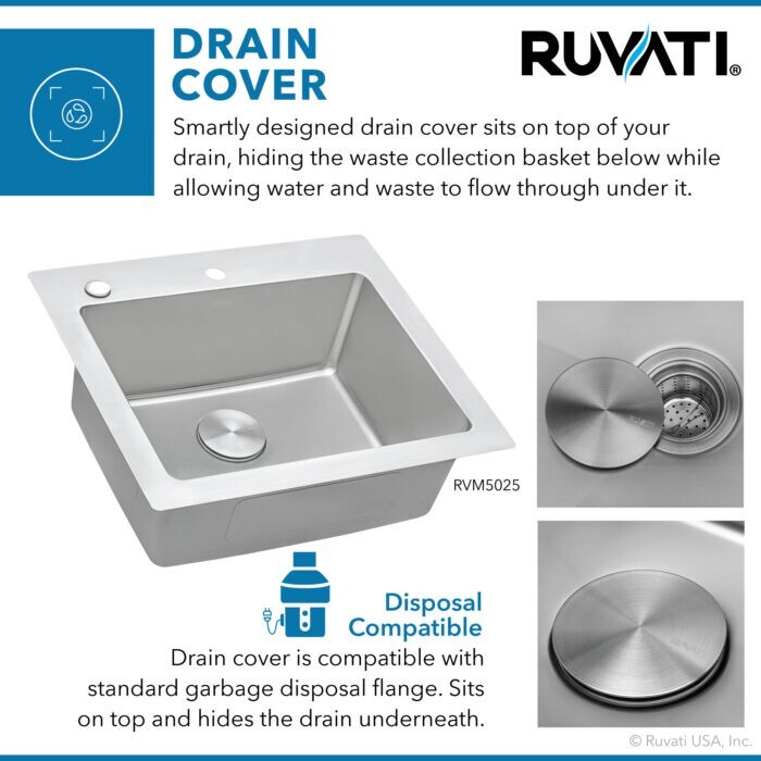 Ruvati 25"x22" Drop-in Topmount 16 Gauge Single Bowl Kitchen Sink- RVM5025