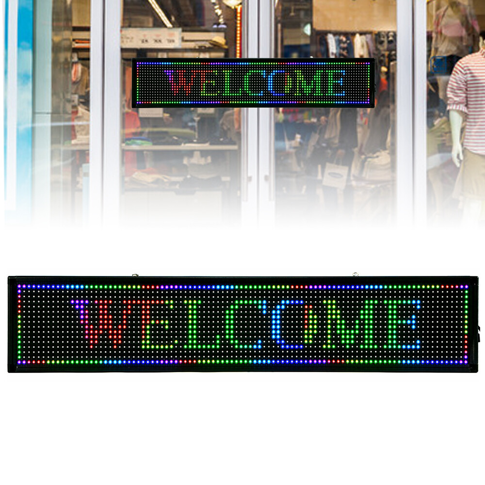 LED Sign 40"X8" Scrolling Message Display Board RGB 7-Color Programmable Board