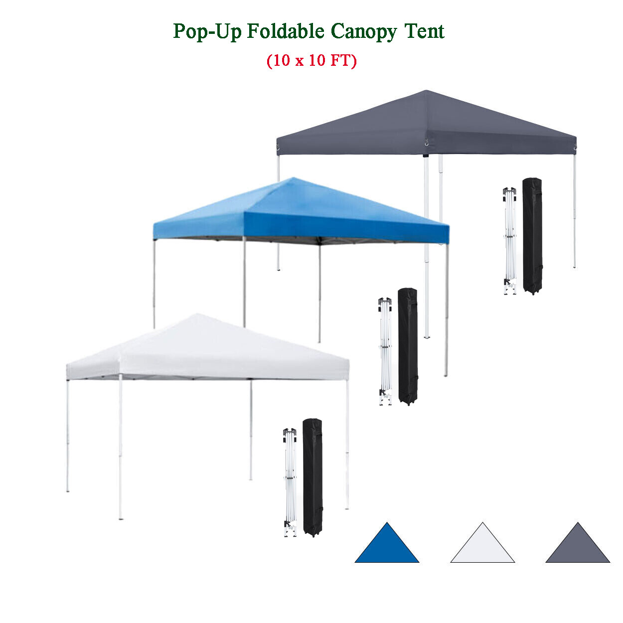 10x10 Pop Up Canopy Tent Adjustable Straight Leg Heights w/Wheeled Bag 3 Colors