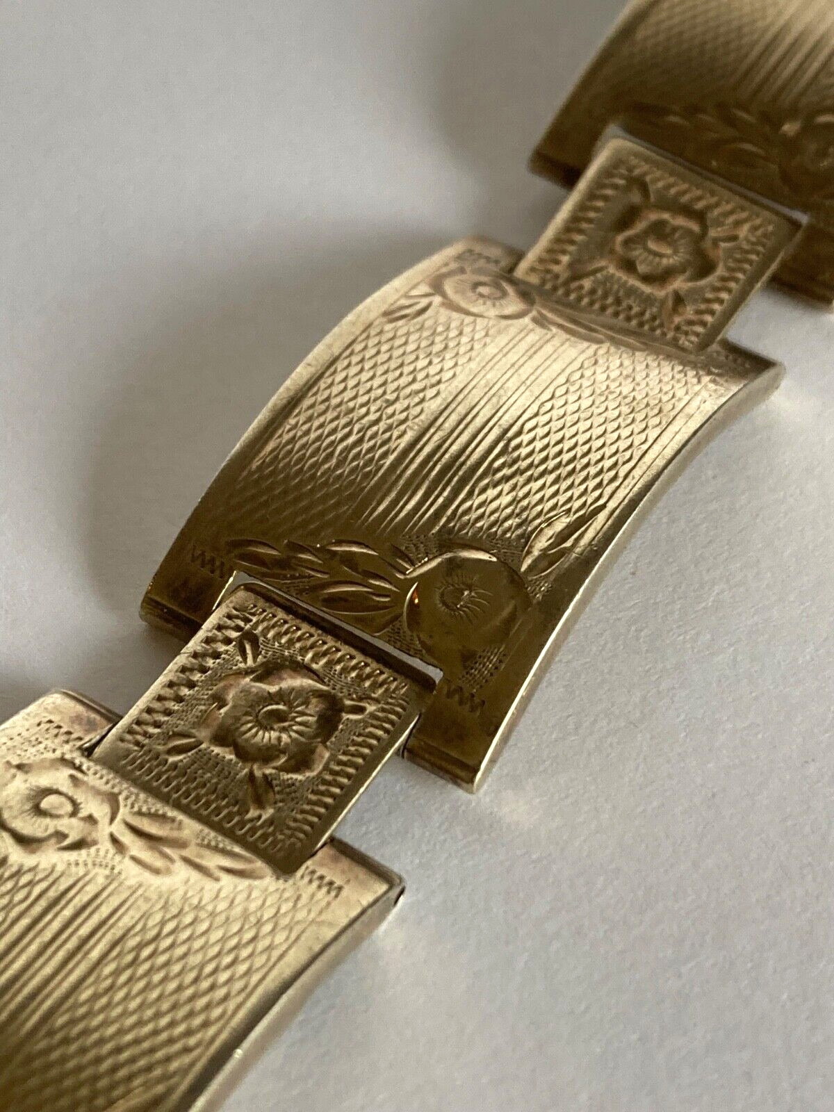 VintageGold Vermeil 835 Silver Floral Hinged Panel Bracelet-Very Rare-Hallmarked