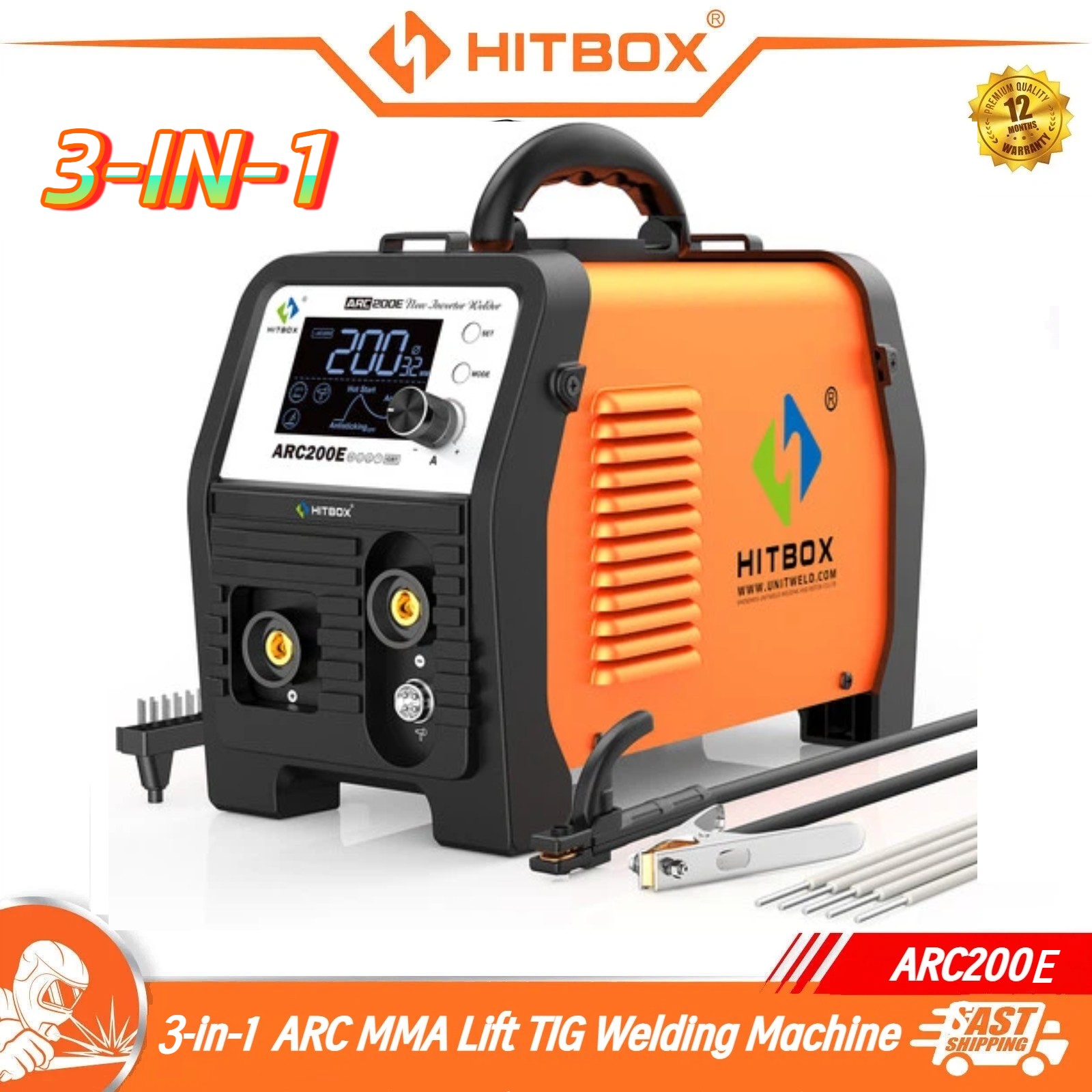 HITBOX  3-in-1 Stick Welder ARC MMA Lift TIG 200A Welding Machine Houeshold