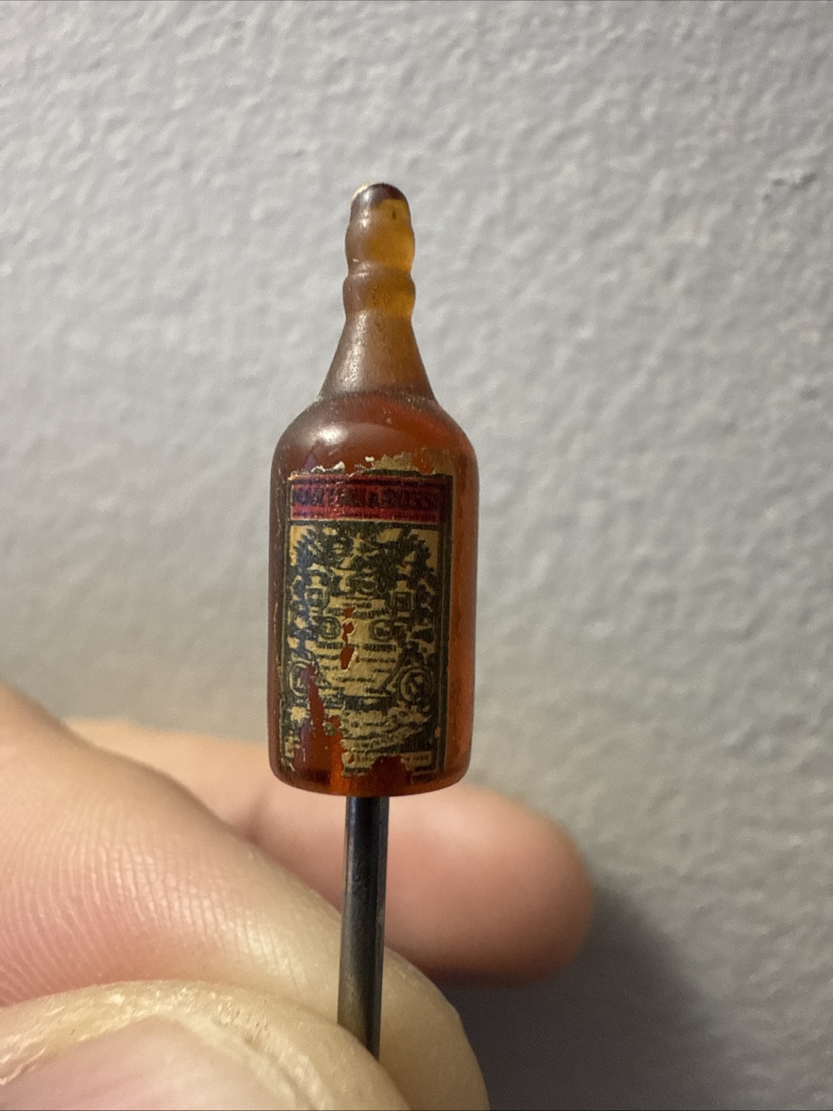 1 Stick Art Deco HARRIS DUNN Wonder Mini Bar Martini Cocktail Pick Amber Bottle