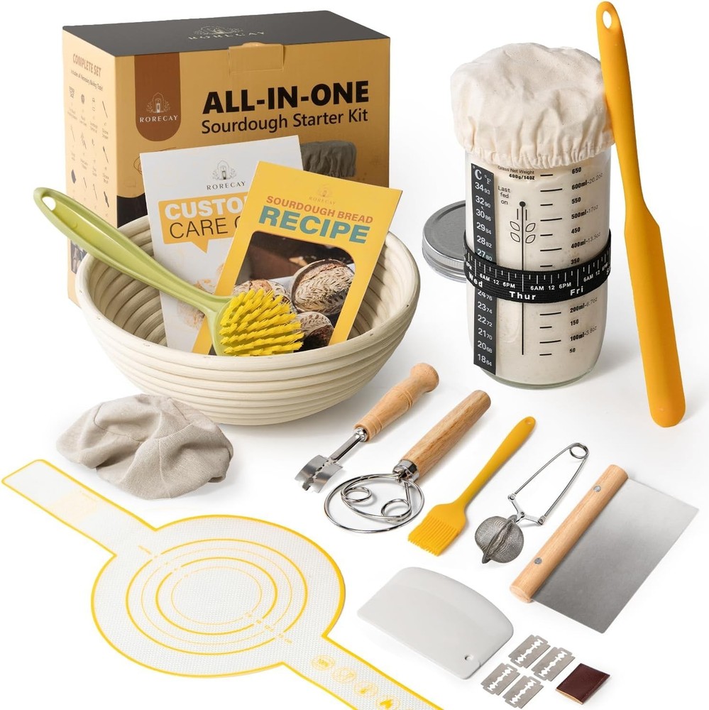 All-in-One Bread Proofing Basket Set with Starter Jar