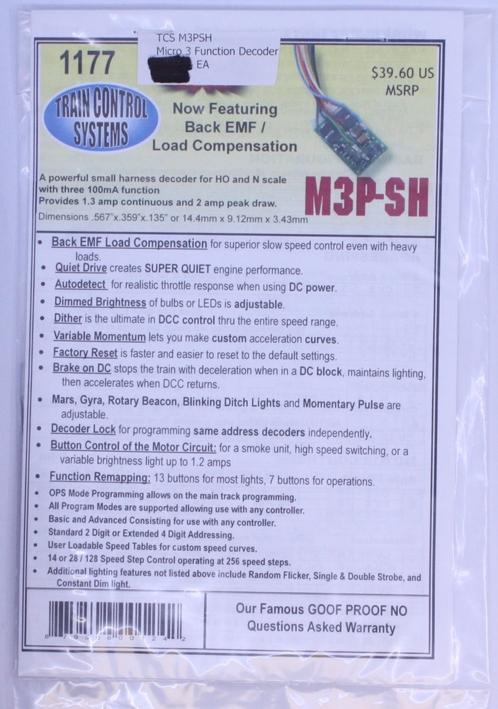 Train Control Systems 1177 M3P-SH Now Featuring Back EMF/ Load Compensation