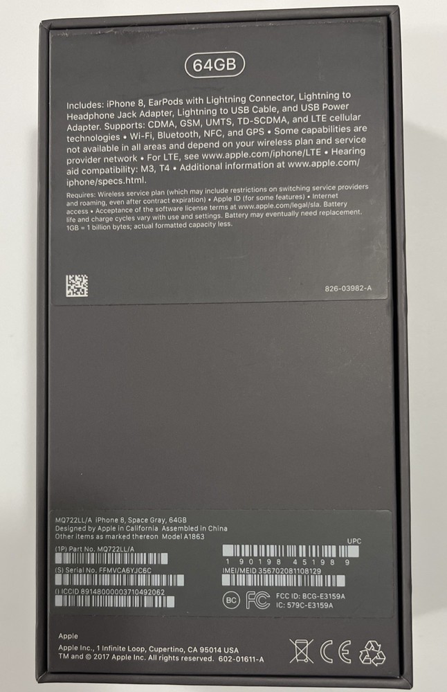 Space Gray Apple iPhone 8 64gb Excellent Condition BOX ONLY