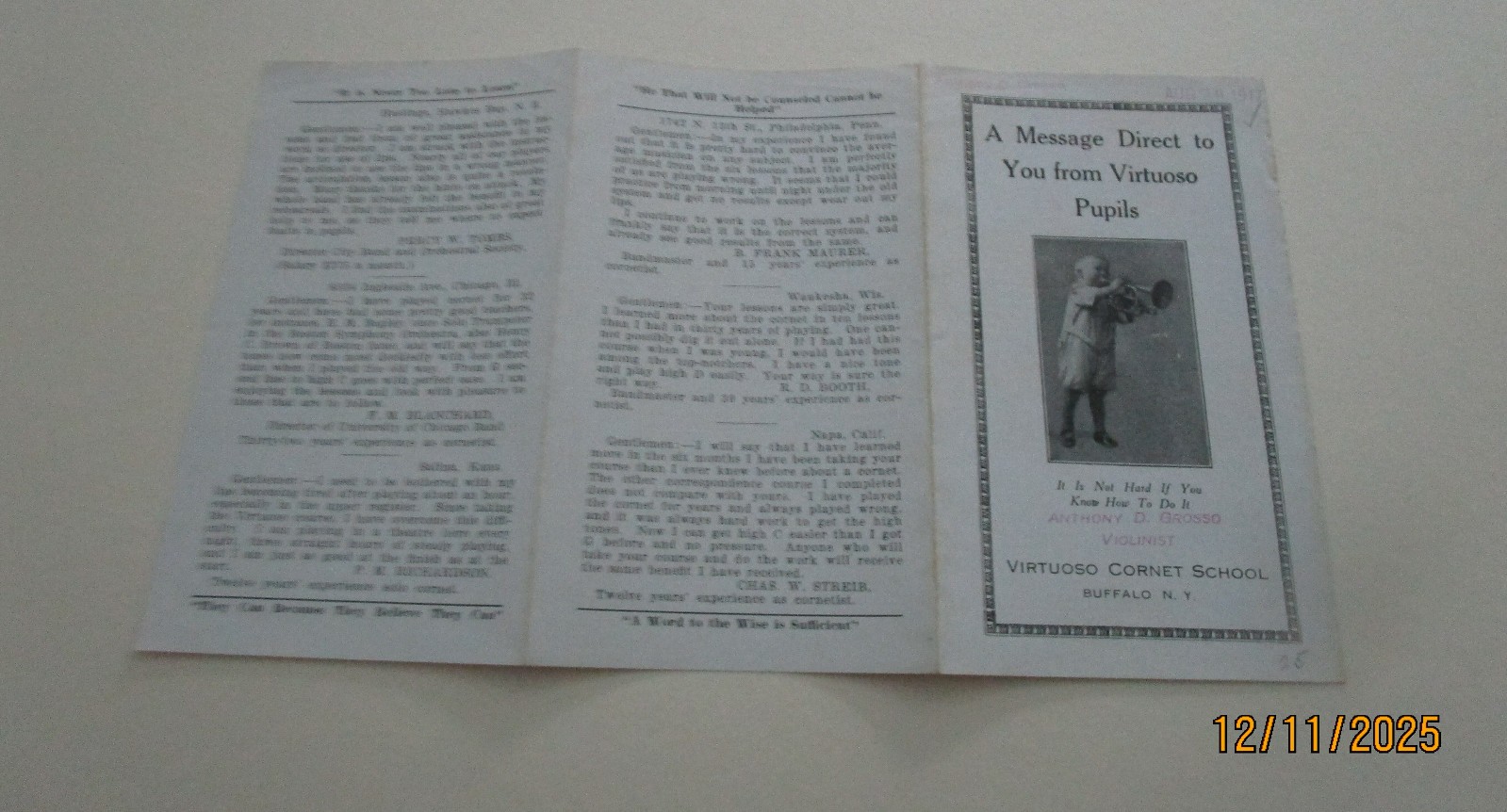 VIRTUOSO CORONET SCHOOL PAMPHLET GREAT GRAPHICS 1917 EPHEMERA