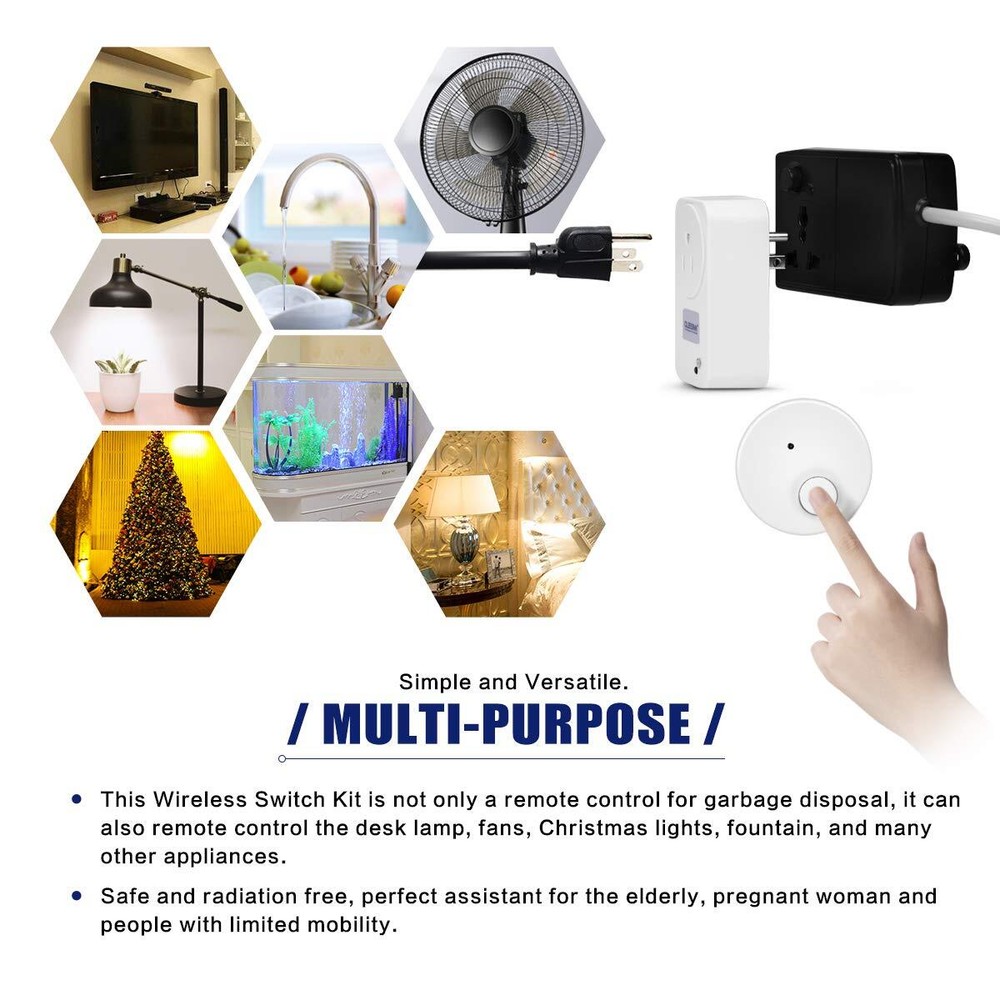 Wireless Garbage Disposal Switch Kit Self-Powered Remote Outlet Control