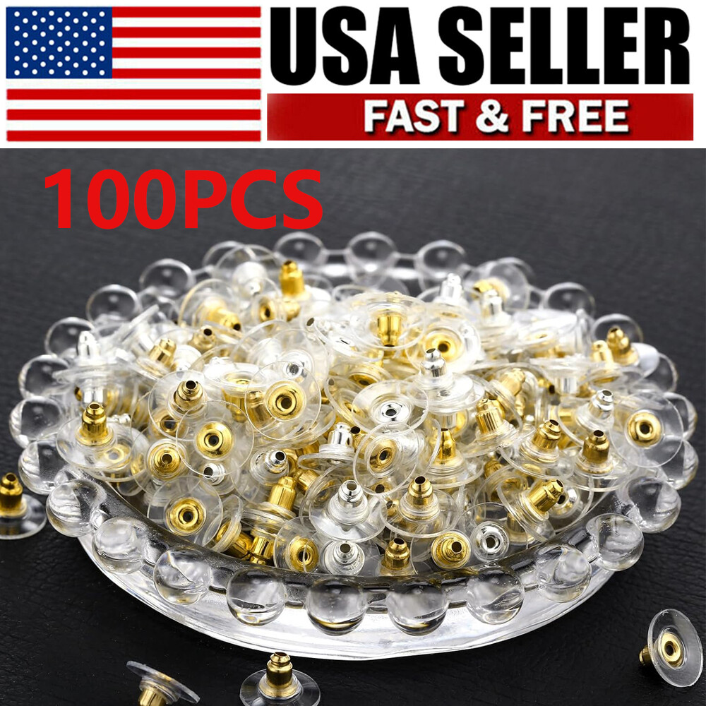 100PC Earring Backs Silver Golden Stud Secure Hook Earring Post Backings Stopper