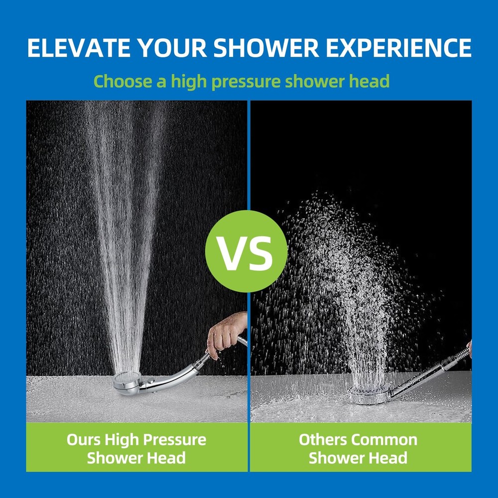 High Pressure Handheld Shower Head with ON/OFF Pause Switch 3 Spray Silver