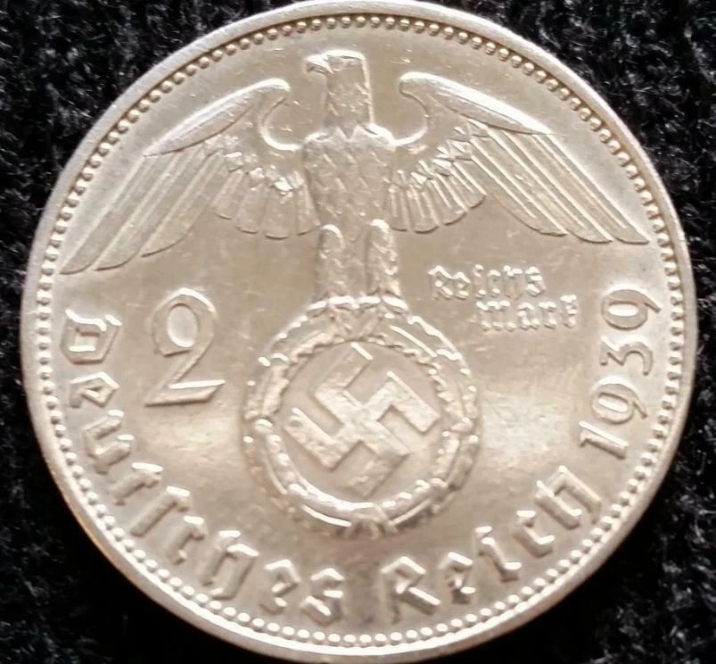 German WWII 2 Reichsmark SILVER Genuine Coin (1936-1939) Historical WW2 Artifact
