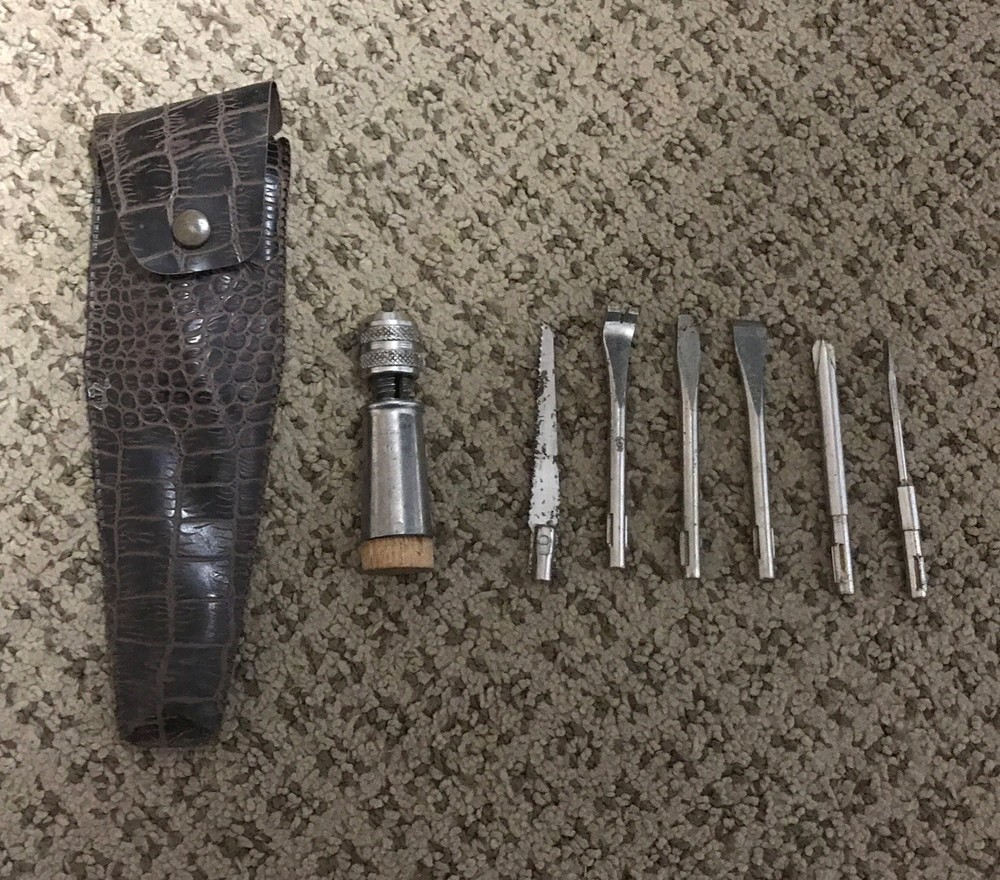 Vintage 7 Piece Screwdriver Tool Silver  Handle Multi Head Changeable Set Mini