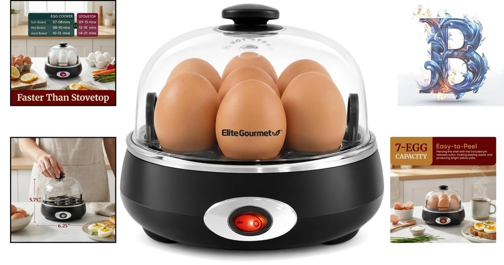 Compact Charcoal Grey Egg Cooker - Perfect for Soft, Medium, & Hard Boiled Eggs