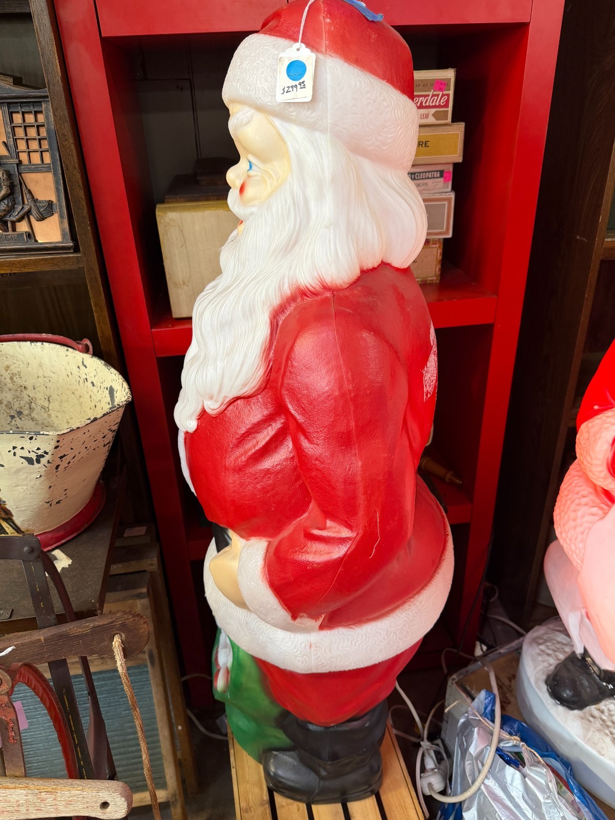 Vintage Empire Santa Claus Christmas Blow Mold Light Up Green PresentToy Bag 46”