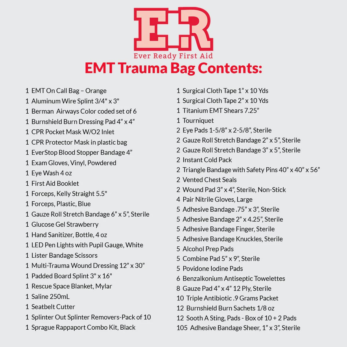Ever Ready First Aid Fully Stocked EMT Trauma Kit Bandages, Shears, Gauze Pads