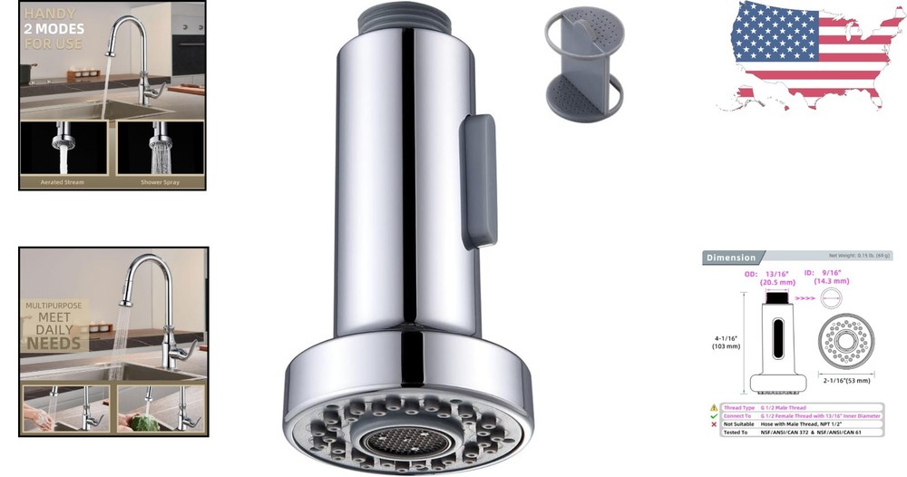 Sleek Kitchen Faucet Replacement Head - 13/16 Inch Thread, Functional Design