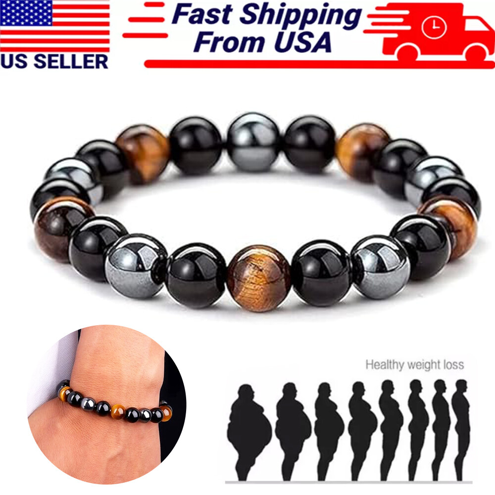 Natural Stone Hematite Tiger Eye Stretch Bracelet Unisex