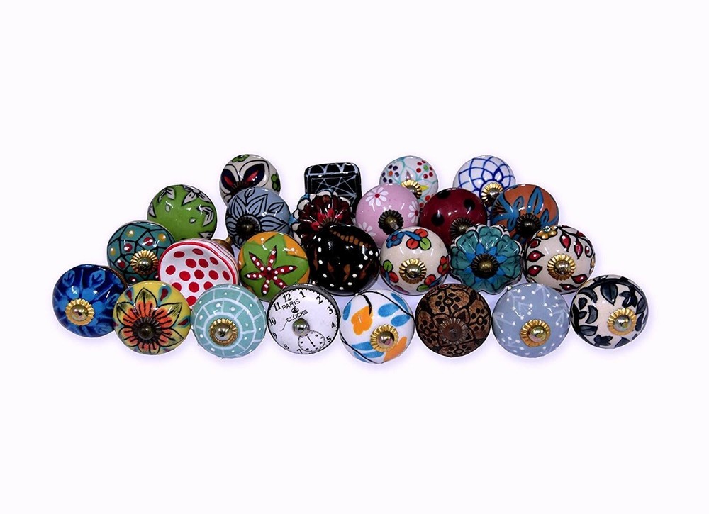 Indian Wholesale 50 PC handmade Floral Printed Ceramic knobs Door Handle