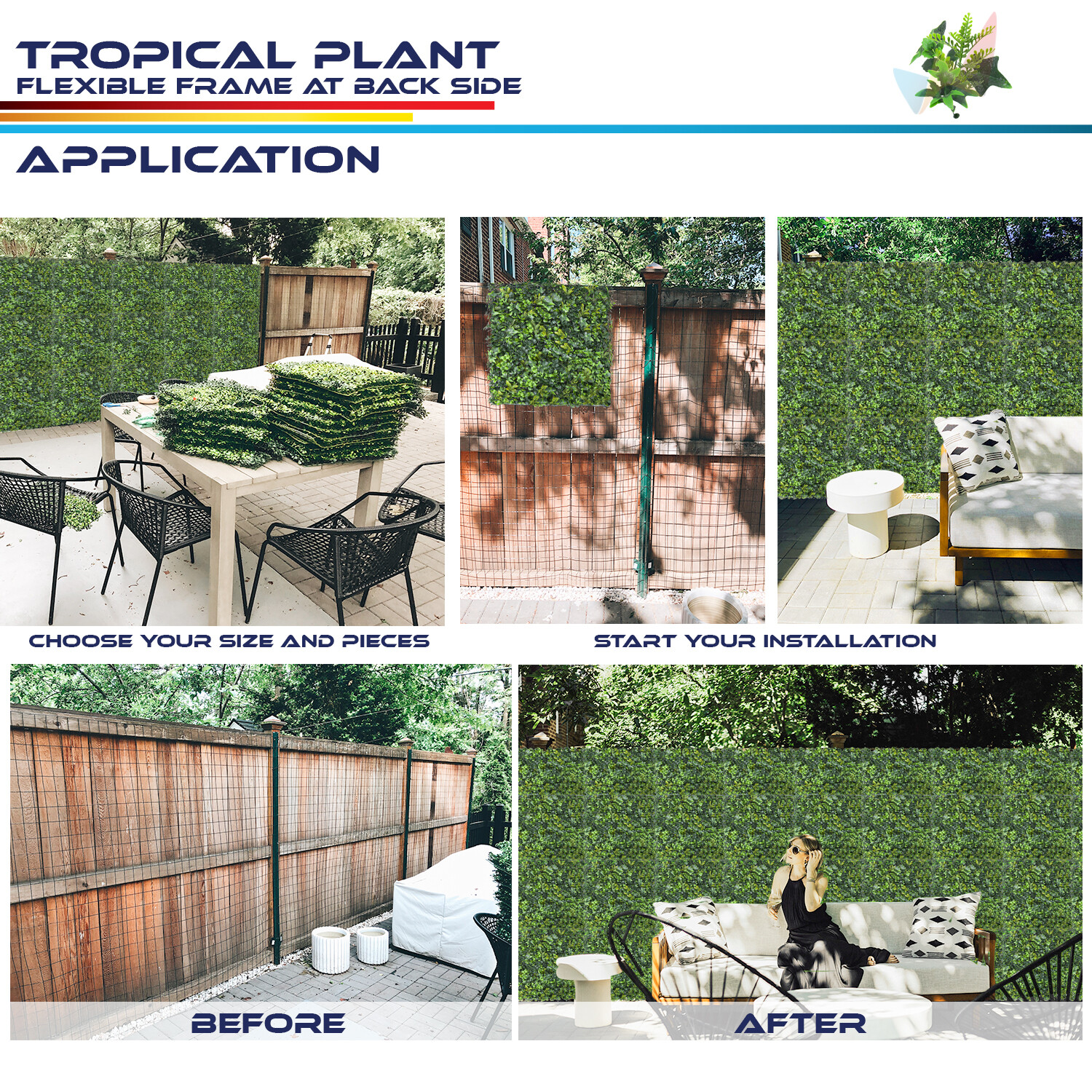 20"x20" Artificial Faux Tropical Leaf Privacy Fence Screen Decor Panels Hedge